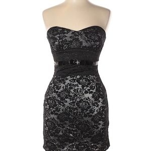 Mystic Cocktail Dress Large Floral‎ Mini Dress Strapless Fitted Black Silver